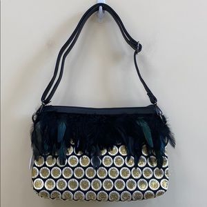Angedanlia gold feathered shoulder bag